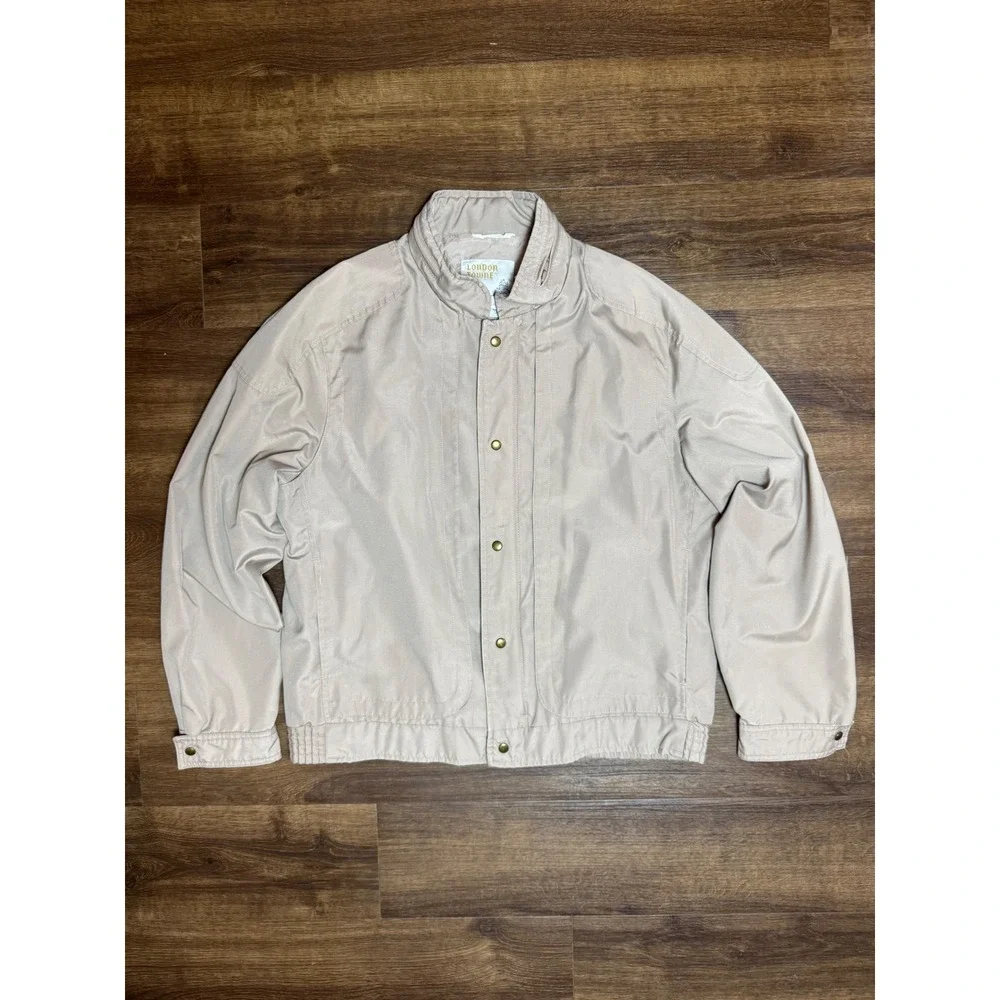 London Fog London Towne Vintage Tan Zip Up Jacket Hooded Mens 42 Regular Khaki